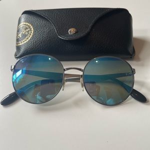 Ray-Ban RB3447 round blue mirror sunglasses